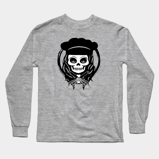 Female Cook Skull and Whisk Black Logo Long Sleeve T-Shirt by Nuletto